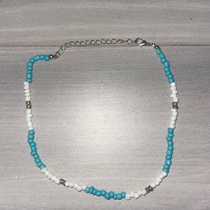 Blue/white/gold beaded choker necklace